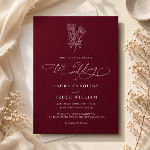 Elegant Burgundy Botanical Floral Wedding Invitation