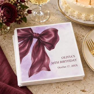 Elegant Burgundy Bow Birthday Party Napkin