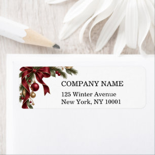 Elegant Burgundy Bow Corporate Christmas Return Address Label
