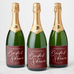 Elegant Burgundy Bridal Shower Personalized Sparkling Wine Label