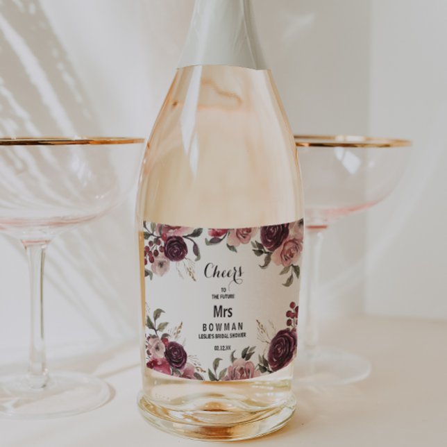 Elegant Burgundy Bridal Shower Sparkling Wine Labe Label (Creator Uploaded)