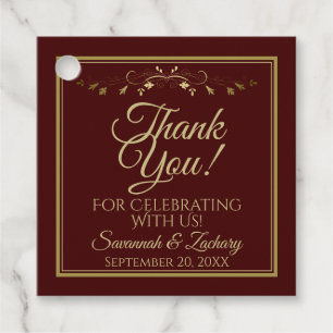 Elegant Burgundy Brown & Gold Wedding Thank You Favour Tags
