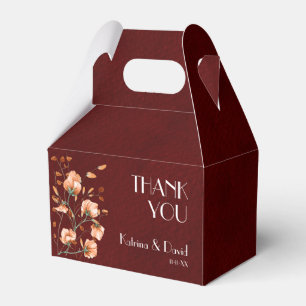 Elegant Burgundy Burnt Orange Floral Thank You Favour Box