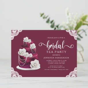 Elegant Burgundy Cake Bridal Shower Tea Party Invitation