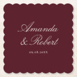 Elegant Burgundy Calligraphy Wedding Paper Coaster<br><div class="desc">Minimalist personalised wedding coasters featuring elegant calligraphy names in burgundy and cream colour design.</div>