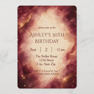 Elegant Burgundy Celestial 30th Birthday Invitation