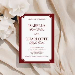 Elegant Burgundy Chequered Old Money Wedding Invitation