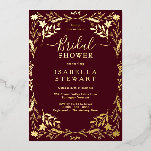 Elegant Burgundy Chic Boho Bridal Shower (Front)