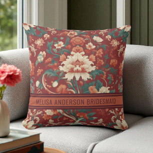 Elegant Burgundy Chinoiserie Floral Bridesmaid Cushion