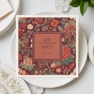 Elegant Burgundy Chinoiserie Victorian Wedding Napkin