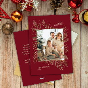 Elegant Burgundy Christmas Custom Photo Message Holiday Card