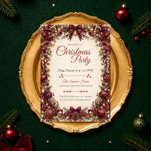 Elegant Burgundy Christmas Party Invitation