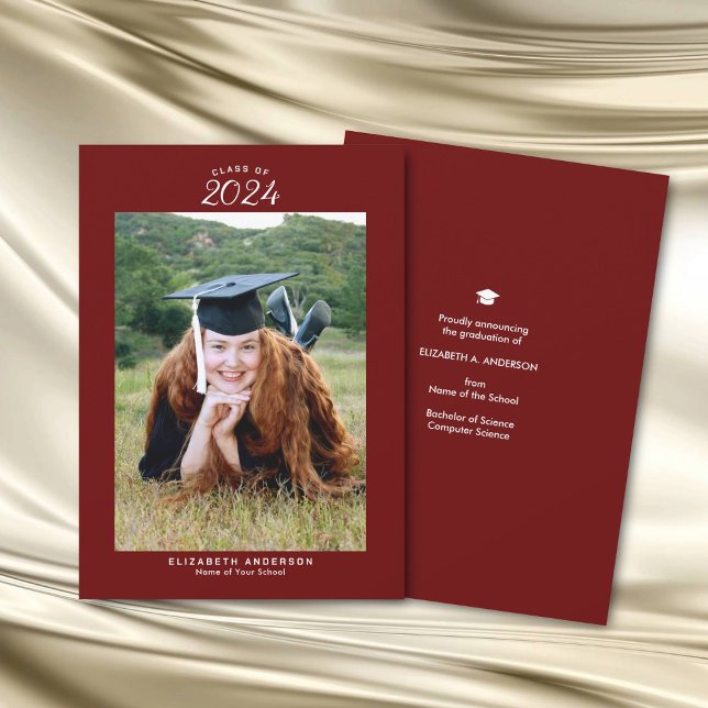 Elegant Burgundy Class of 2024 Graduation Photo Announcement (Creator Uploaded)