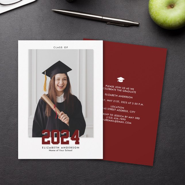 Elegant Burgundy Class of 2024 Graduation Photo Announcement (Creator Uploaded)
