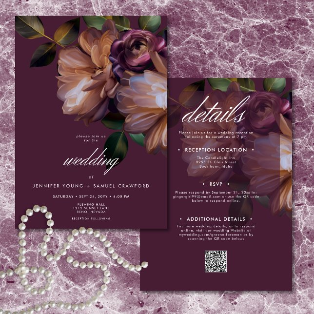 Elegant Burgundy Classic Moody Floral Two Sided Invitation (Elegant Burgundy Classic Moody Floral Two Sided Invitation)