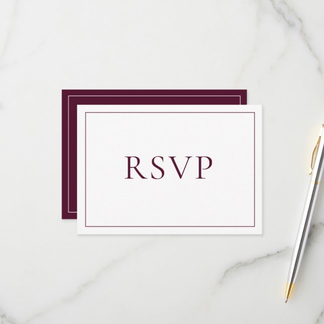 Elegant Burgundy Classic Script RSVP Card (Front/Back In Situ)