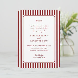 Elegant Burgundy Classic Stripe Minimalist Wedding Invitation