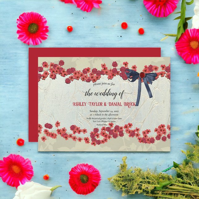 Elegant Burgundy Country Floral Rustic Wedding Invitation (Creator Uploaded)