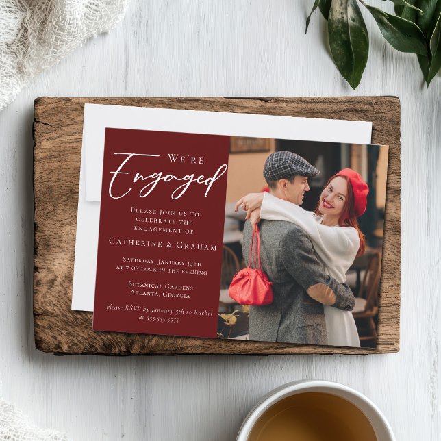 Elegant Burgundy Couple Photo Engagement Party Announcement (Creator Uploaded)