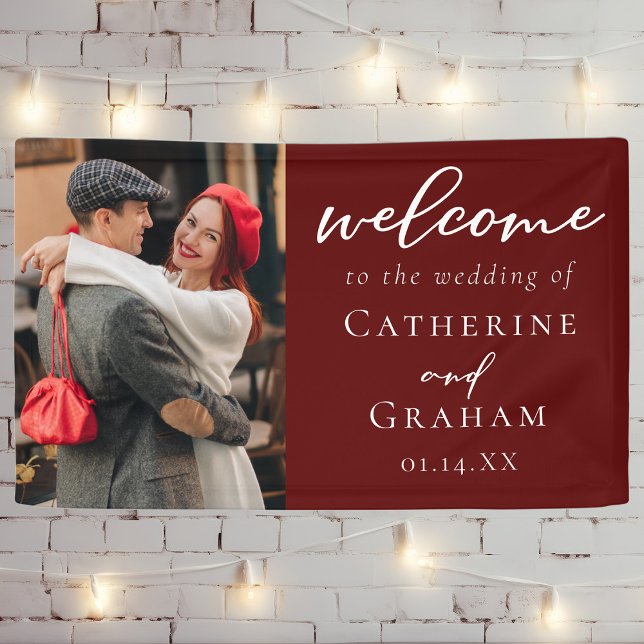 Elegant Burgundy Couple Photo Evening Wedding Banner (Creator Uploaded)