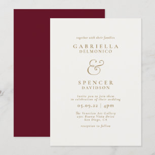  Elegant Burgundy Cream Gold Wedding  Invitation
