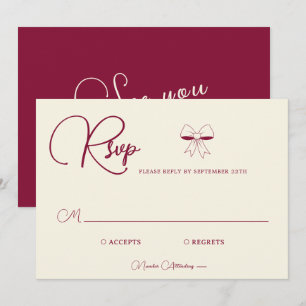 Elegant Burgundy Cream Ivory Bow Wedding RSVP Card