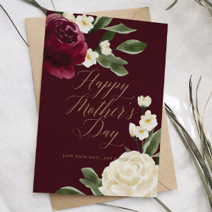 Elegant Burgundy & Cream Rose Blossom Mother's Day Card