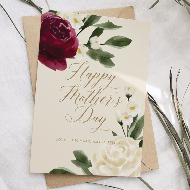Elegant Burgundy & Cream Rose Blossom Mother's Day Card (Elegant Burgundy & Cream Rose Blossom Mother's Day Card)