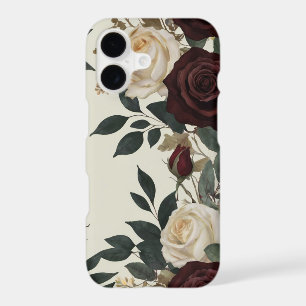 Elegant Burgundy & Cream Watercolor Floral iPhone