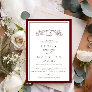 Elegant Burgundy Crest Monogram Wedding  Invitat Invitation