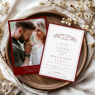 Elegant Burgundy Crest Monogram Wedding  Invitat Invitation