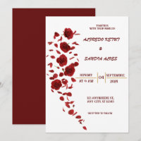 elegant Burgundy Crimson Flowers Wedding Invitatio
