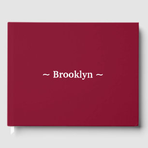 Elegant burgundy custom name text monogram guest book