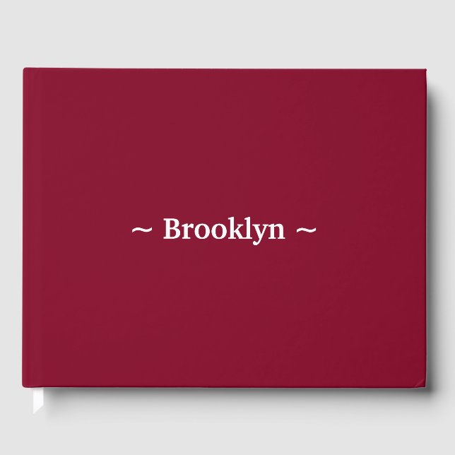 Elegant burgundy custom name text monogram guest book (Front)
