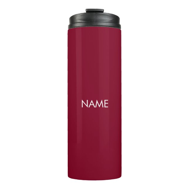 Elegant burgundy custom name text monogram thermal tumbler (Front)