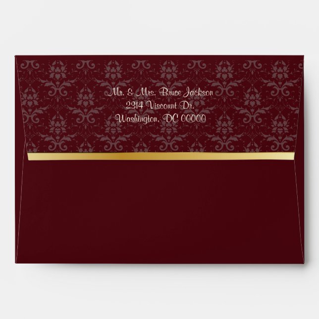 Elegant Burgundy Damask Custom Wedding Envelope (Back (Top Flap))