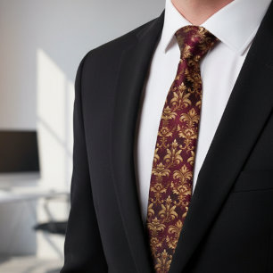 Elegant Burgundy Damask - Vintage Baroque Floral  Tie