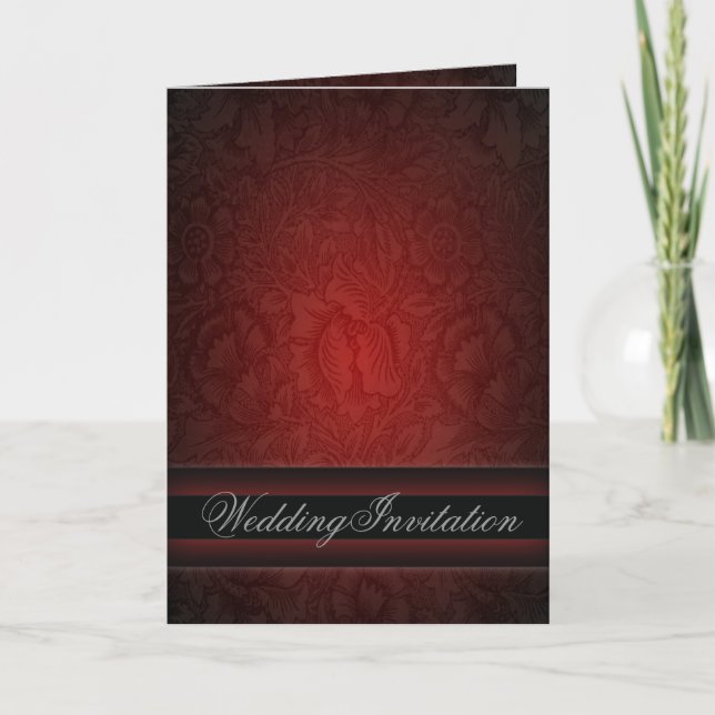 Elegant burgundy damask vintage Wedding Invitation (Front)