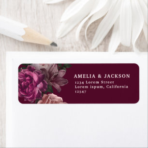 Elegant Burgundy Dark Moody Floral Wedding  Return Address Label