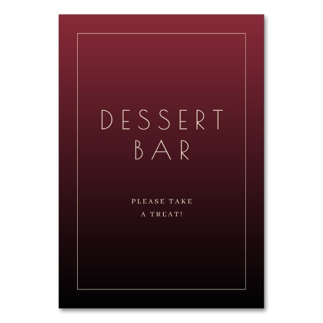Elegant Burgundy Dessert Bar Sign Table Number (Front)