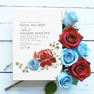 Elegant Burgundy Dusty Blue Floral Winter Wedding  Invitation