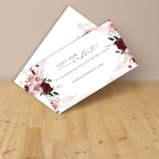 Elegant Burgundy Dusty Pink Roses Wedding Website Enclosure Card (Creator Uploaded)