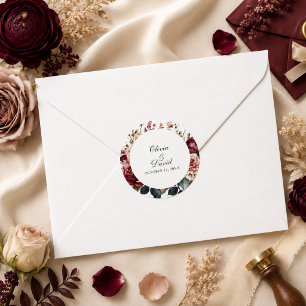 Elegant Burgundy & Dusty Rose Floral Wedding Classic Round Sticker