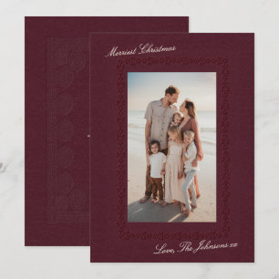 Elegant Burgundy Embossed Lace Christmas Photo Holiday Card