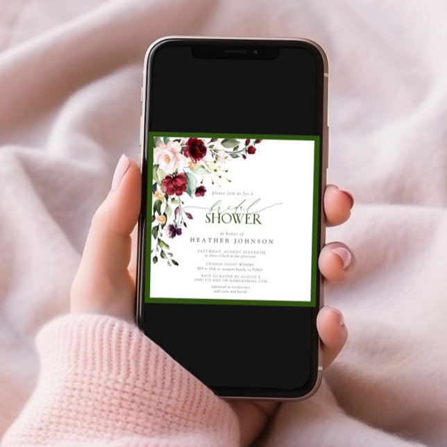 Elegant Burgundy Emerald Green Floral Watercolor   Invitation (Creator Uploaded)