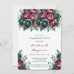 Elegant Burgundy Emerald Peony Engagement Party Invitation