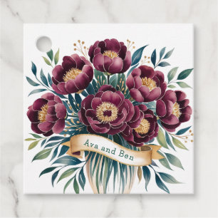 Elegant Burgundy & Emerald Peony with Gold Accent  Favour Tags