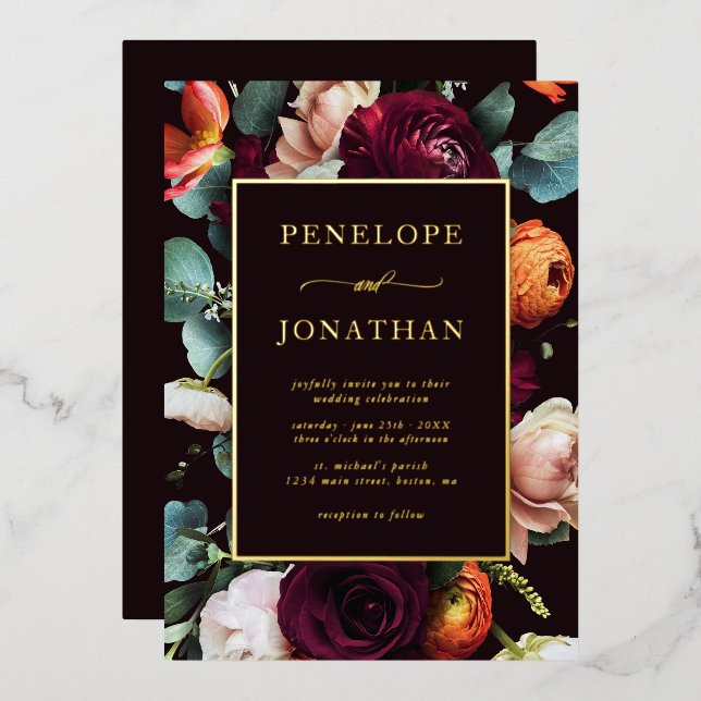 Elegant Burgundy Eucalyptus Gold Floral Wedding (Front/Back)