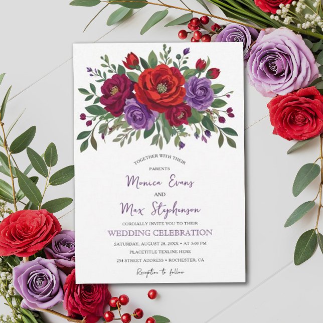 Elegant Burgundy Fall Floral Rustic Wedding Invitation (Creator Uploaded)