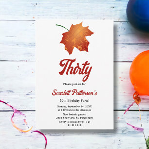 Elegant Burgundy Fall Leaves Autumn 30th Birthday Invitation